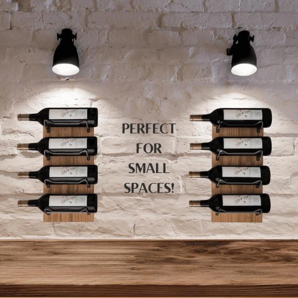 Wall Mounted Wooden Wine Rack for Wall Display Black Brackets Custom 8 Bottle Storage