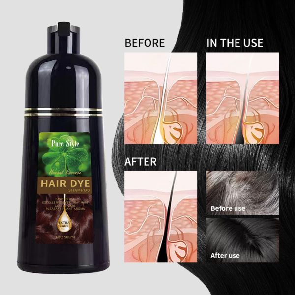 Shampoo Colorant Cheveux à Domicile 500ml pour Cheveux Blancs Gris Noir Olive