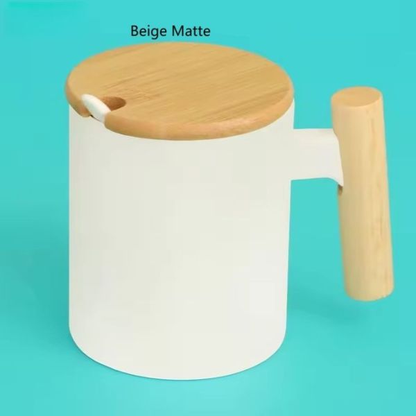 Sublimation Ceramic 11oz White Beige Mug Blanks Matte Glossy Coffee Cups Mugs Blank With Spoon Lid