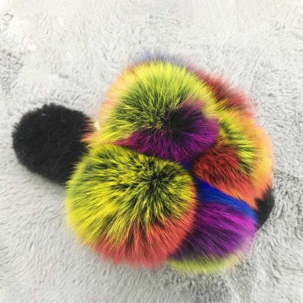 Wholesale Fluffy Slippers Multi - Color Spliced Vamp Furry Slippers For Women Real Fox Fur Slides