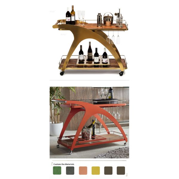 Metal and Wood Hotel Furniture Serving Trolley Metal Serving Trolley Customized Size Food Serving for Hotel Usage