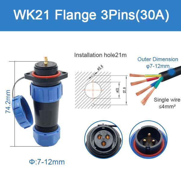 IP68 продело нитку гнездо штепсельной вилки водоустойчивый соединитель Wk21 служит фланцем пластиковое подводное Mateable
