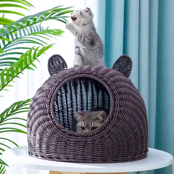 Handmade Woven Dog Cave House Cute Rattan Cat Nest Indoor