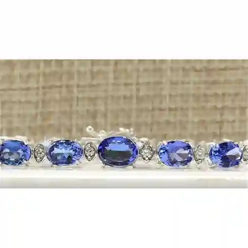 11,80 CTW естественное Tanzanite и браслет CZ в твердом белом золоте 14k