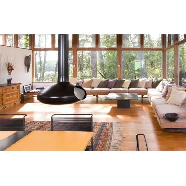 Decorative Morden Indoor Warm Oval Wood Burning Ceiling Suspended Fireplace