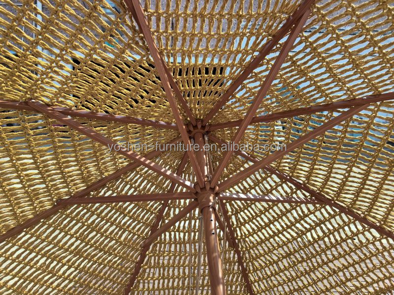 9 ft Yellow INS Trend Resort Umbrella Parasol Woven Crochet Umbrella Tassel Macrame Parasol
