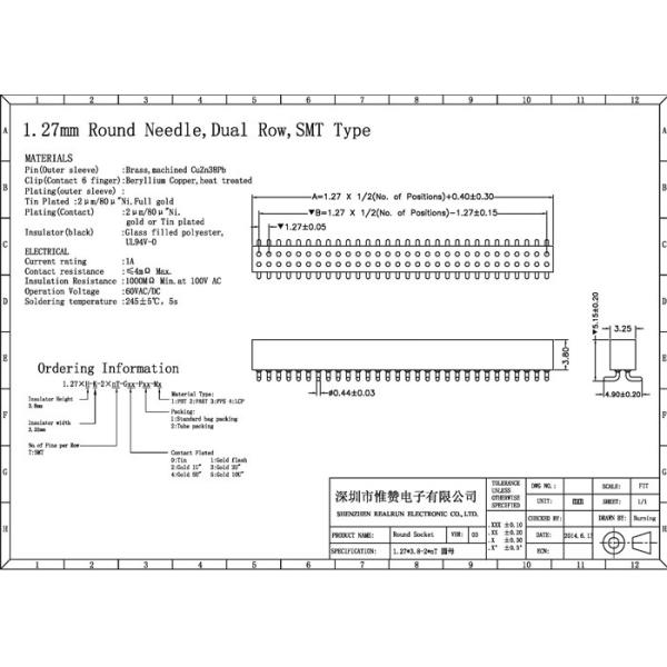 High Temperature Round Female Pin Header Connector 1.27mm Pitch Dual Row