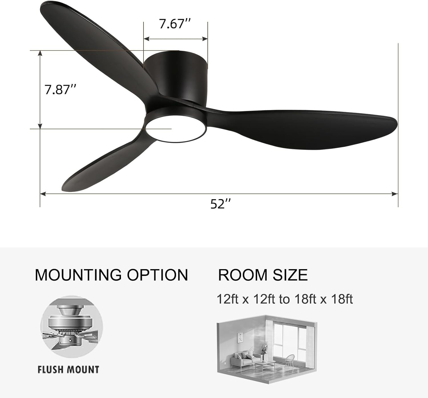 White Black Gold 52 Ceiling Fan With Energy Saving Function