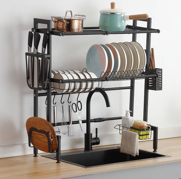 Stainless Steel Adjustable Over Sink Dish Rack 2 Tiers 780mm Height 255mm Width