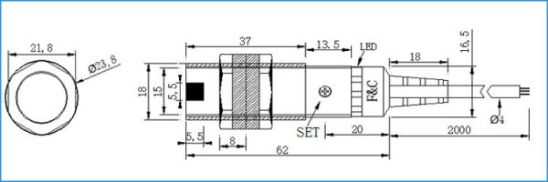 NPN NO M18 Cylindrical Photoelectric Beam Detector Through Beam Optical Switches
