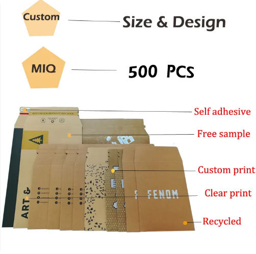 Custom Eco Friendly Stay Flat Brown Rigid Cardboard Envelope Mailer Kraft Paper Envelope Packaging