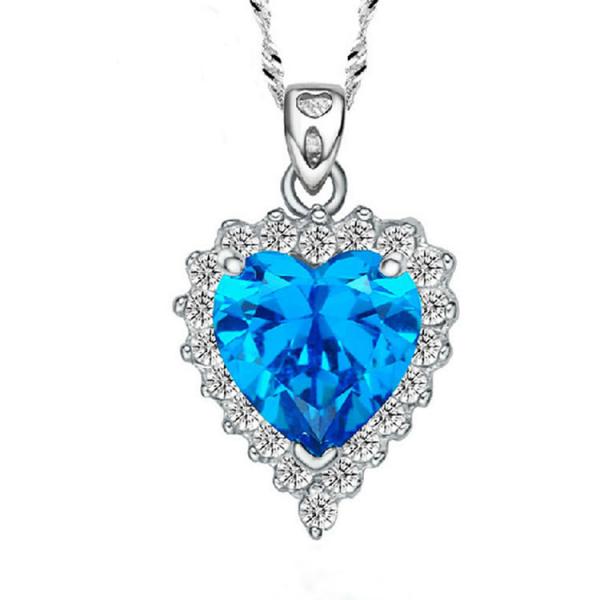 Sterling Silver Created Blue Topaz Heart Pendant Necklace for Women (N12281)