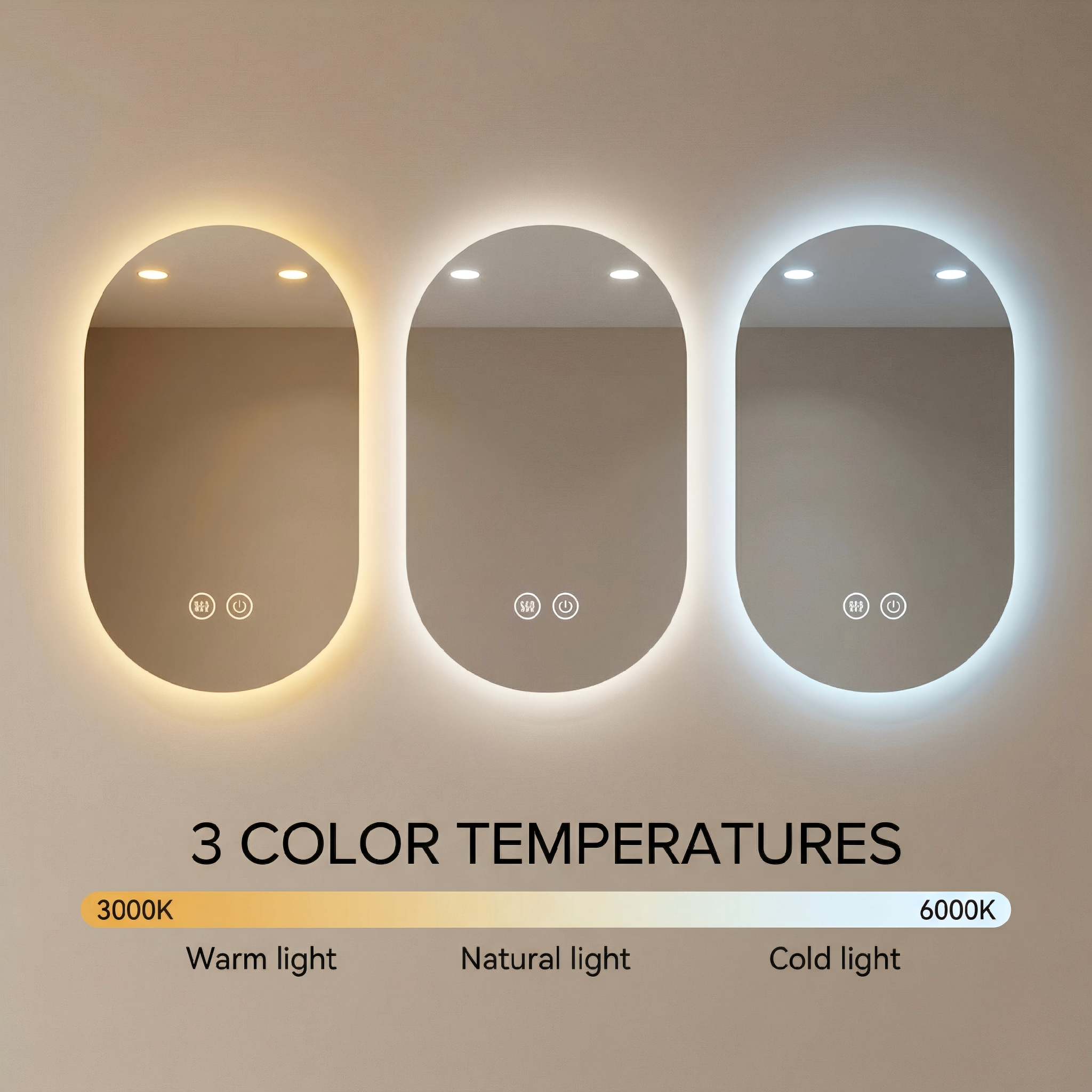 Kingstin Panoramic Frameless Smart LED Bathroom Mirror - Rounded Backlit Vanity Mirror with Defogger & Time Display
