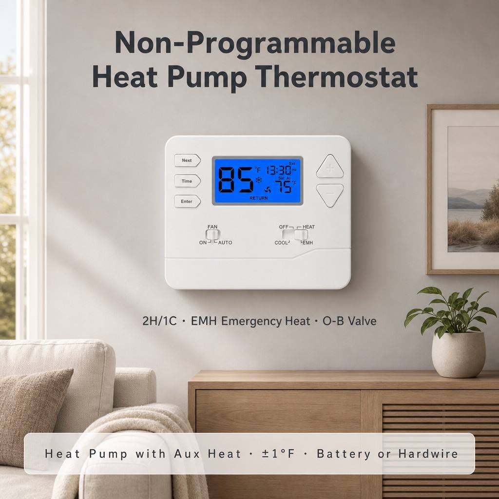 Riseem Dependable Operation Air Source Heat Pump Thermostat with Internal NTC Sensor in HEAT Mode