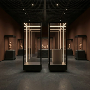 Secure Relic Exhibition Case with Metal Frame Glass Freestanding Cabinet for Antique Collections