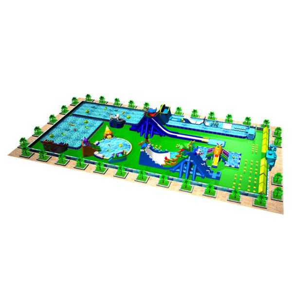 Fireproof Huge Inflatable Water Park With Slide And Pool High Security