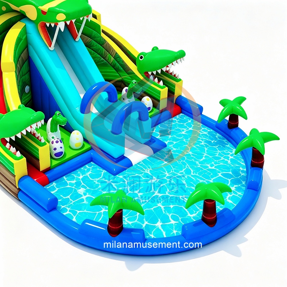 High-Quality Dinosaur Inflatable Slide Pool Park Combo – Crocodile Water Slide with Pool for Commercial Use