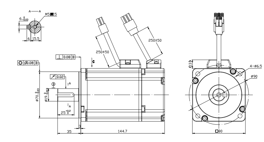 мотор сервопривода 750W AC 220V 2000RPM 3.6NM 80mm 80DNMA2-0D75CKAM