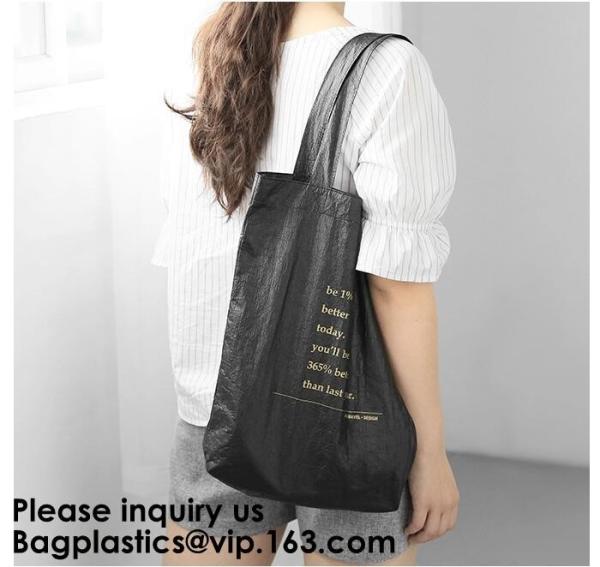 Washable TYVEK Kraft Paper Shopping Bag Shoulder Handbag DuPont Paper Tote Bag With Cotton Linen Lining
