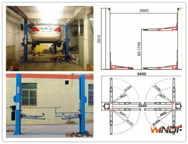 High Stability Hydraulic 2 Post Car Lift With Adjustable Beam