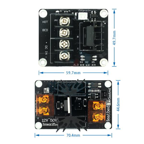 25A 60mm*50mm 3D Printer Mainboards Hot Bed Power Module MOS Tube 240W