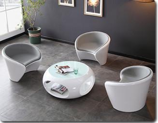 Modern Home Furniture Fiberglass Hole Glass Top Round Centre Coffee Table