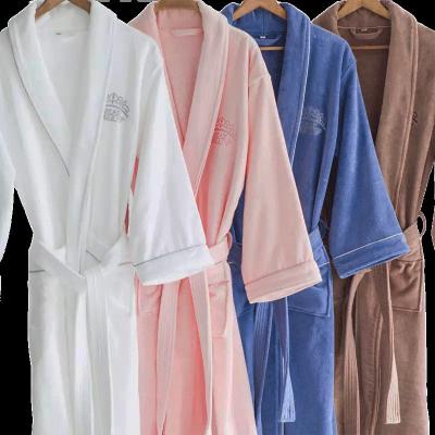 Bata de baño unisex de rizo de algodón suave con patrón de color puro y costuras duraderas