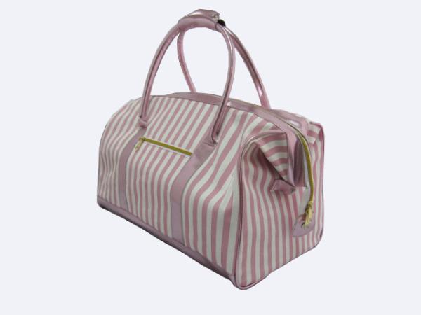 Pink Stripe 12oz Canvas Travel Duffel Bags For Women Durable 43*30.5*25.5cm