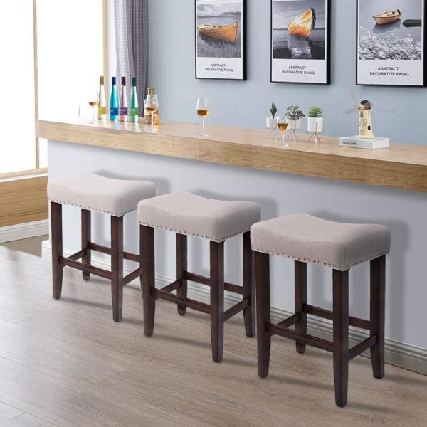 Wood Vintage Padded Counter Stools Modern Backless Design Indoor Furniture