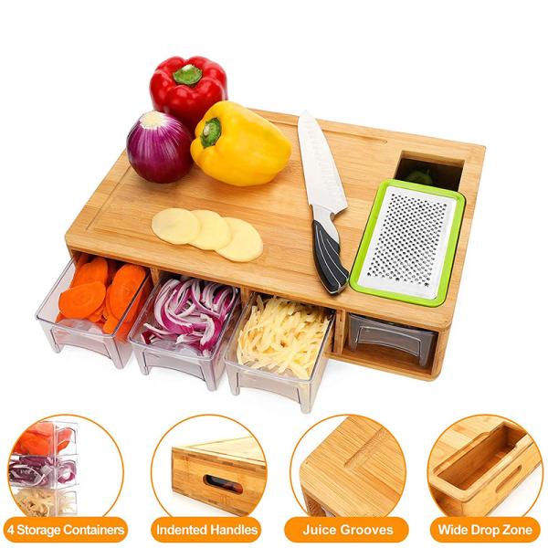 Bamboo Cutting Board Set With Scale And Storage Collapsible Endgrain Hard Wood Board Stone
