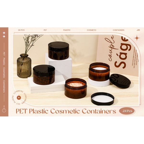 Plastic Jar Container With Lid And Label Refillable Empty Round Clear PET Cosmetic Sample Containers For Lotion, Cream, Ointments, Body Butter, Makeup, Travel Storage