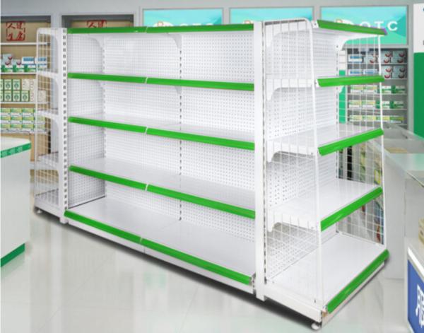 Double Side Supermarket Display Shelving Cold Rolled Steel Material White Color