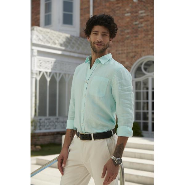 Water Green Long Dress Business Linen Men'S Pajamas