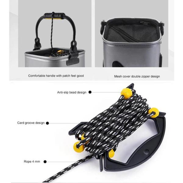 Portable Fishing Water Pail for Camping Traveling Hiking Fishing Boating Gardening with 4.5 Meters Rope
