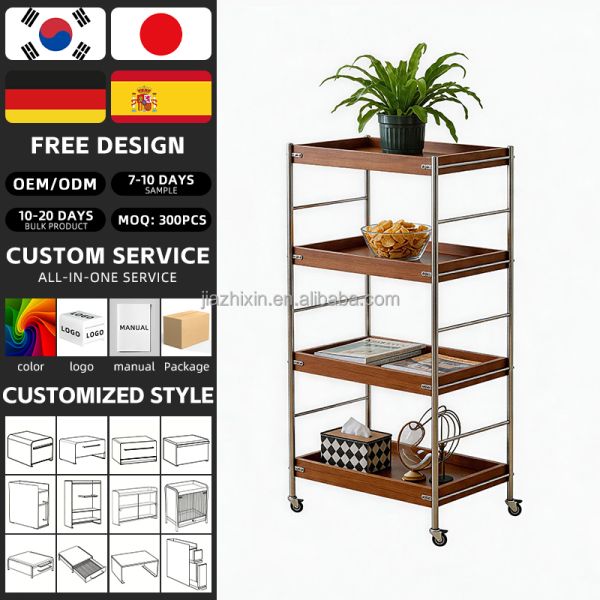 4 Tier Metal With Wheels Kitchen Fruit Vegetable Rack Sofa Coffee Tea Table Bedroom Bedside Organizer Stand Snack Trolley Shelf