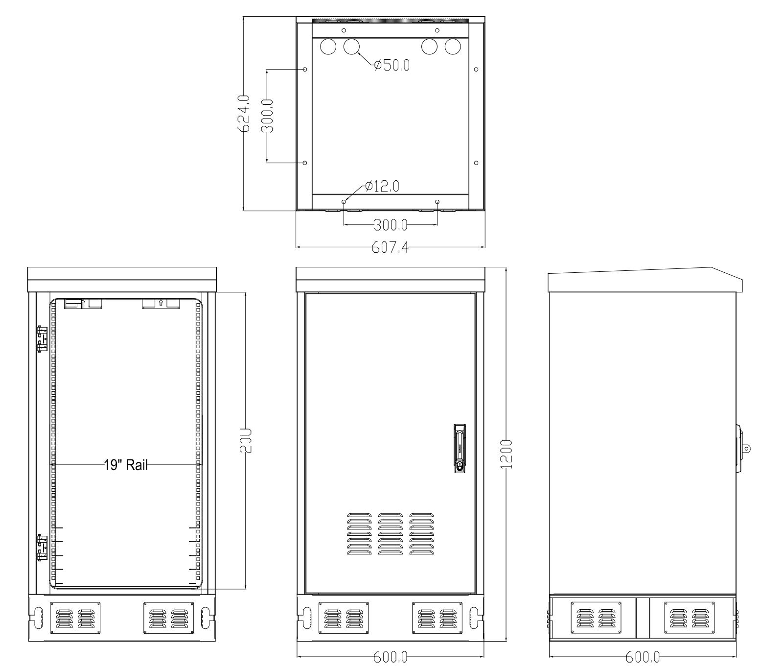 600x600x20U Высота пол монтированный телеком корпус Стандартный 19 дюймовый шкаф