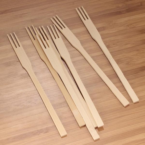 14cm Disposable Bamboo Trident Fork 5.5'' For Dessert Cake Dish in Restaurants