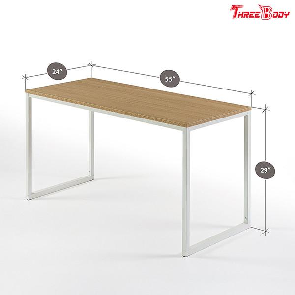 White Modern Office Furniture Desk , Rectangular Modern Wood Desk Sturdy Steel Frame