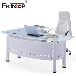 Mesa de vidro azul transparente para edifícios de escritórios com pernas de