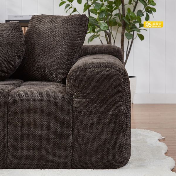 Compressed Chenille Fabric Sectional Sofa With Chaise Lounge For Small Spaces