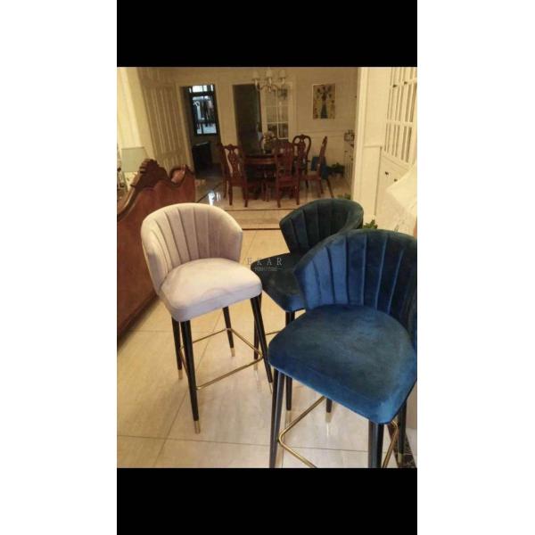 Modern Restaurant Chair Oak Wood Leg Fabric Bar Stool With Back