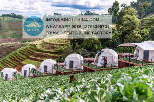 Transparent Tarpaulin Garden Geodesic Dome Houses With PVC Curtains Door