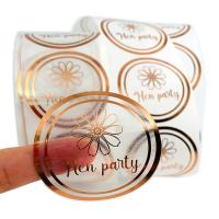 Étiquette de cercle transparent en or rose avec logo rond transparent adhésif personnalisé