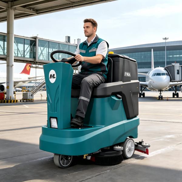 Large Tank Ride On Floor Scrubber F90A 80L Solution 90L Recovery Tank Commercial Floor Cleaner Machine