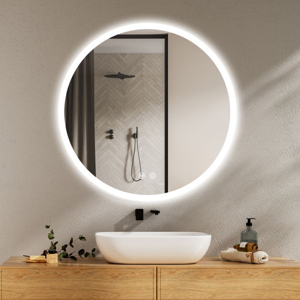 IP54 Waterproof Round Modern Bathroom Mirror Anti Fog With Touch Sensor