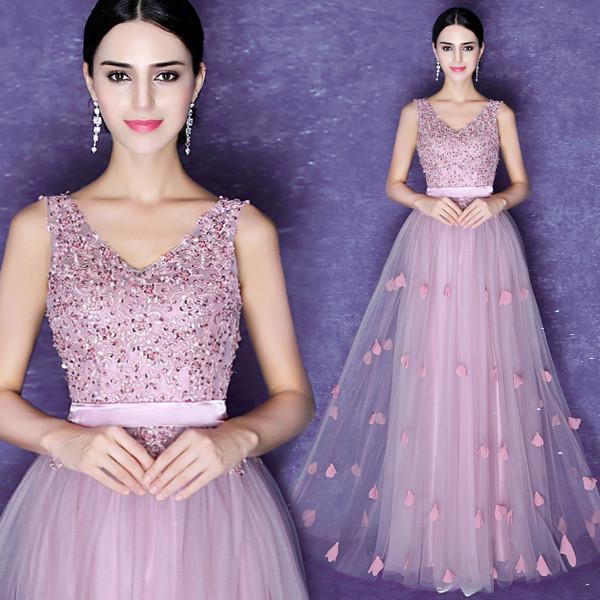 Purple Sexy V Neck Sleeveless Lace Elegant Evening Dresses TSJY023