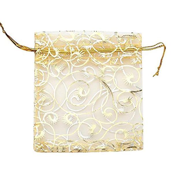 Yellow Mesh Jewelry Bags , Drawstring Jewelry Pouch Gold Silk Screen Printing