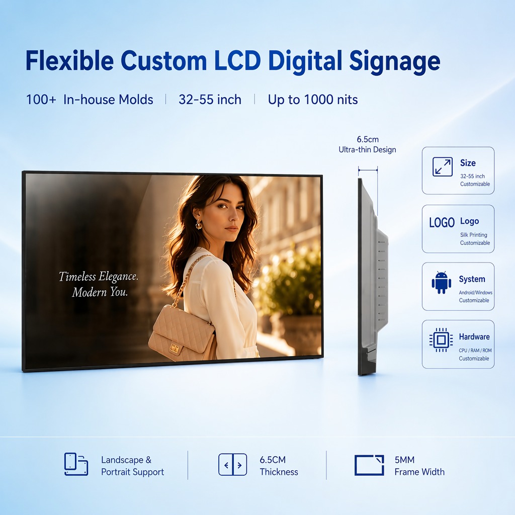 32/43/55 Inch Wall Mounted Digital Signage Display 2K/4K Flat Panel LCD Digital