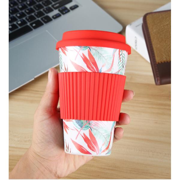 Biodegradable 400ml Bamboo Fiber Coffee Cup With Silicone Cover