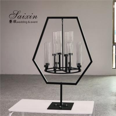 ZT-405B Saixin Novo Quadro de Metal Negro do Pentágono Com Candadeira Suspensa Para Decoração de Casamento